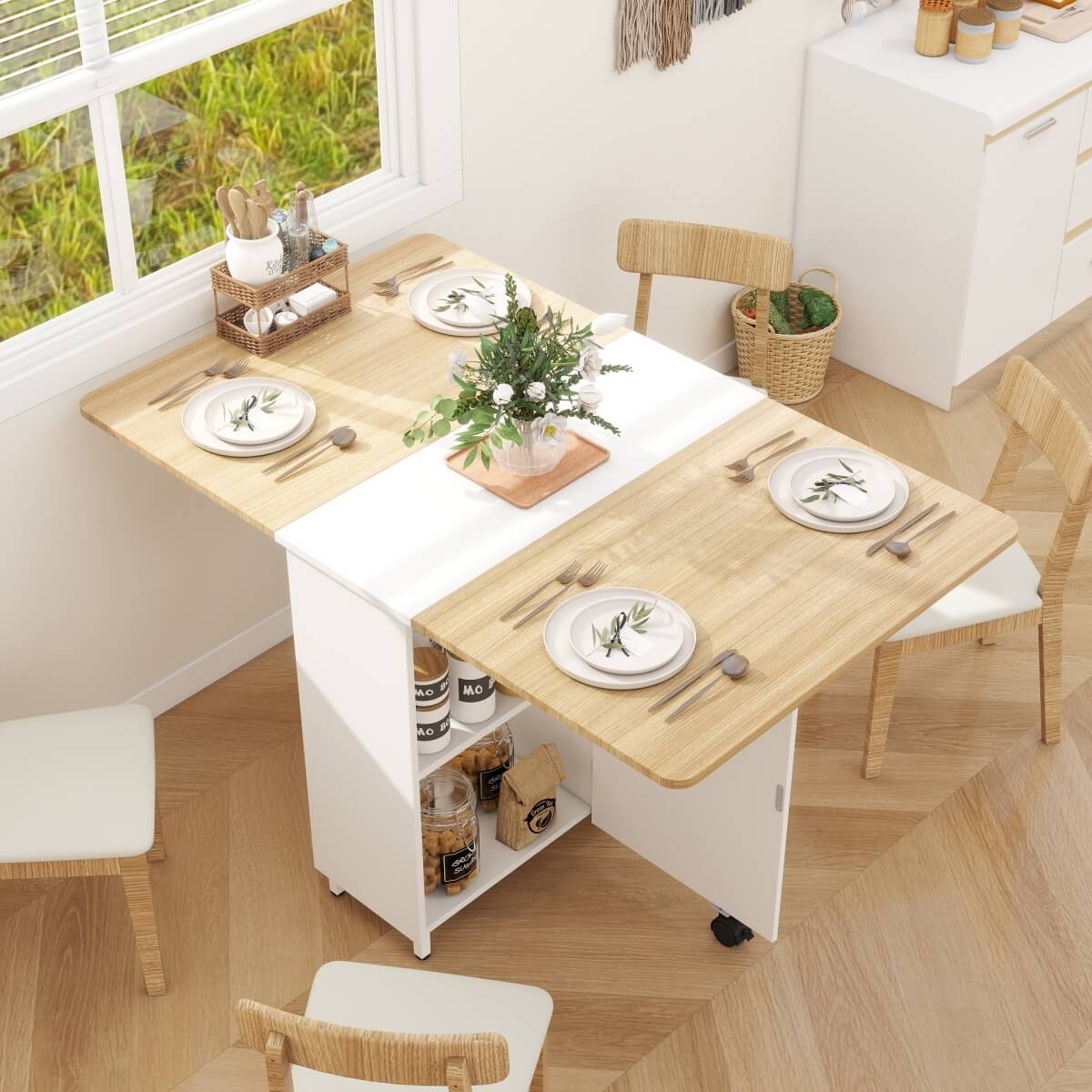 Unikito Folding Dining Table with Storage, 51.2'' Dining Table for