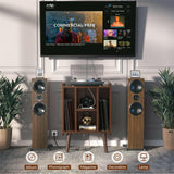 Unikito Record Player Stand, Vinyl Turntable Stand with Power Outlet and USB Charging Port, Record Display Table with Storage, Audio Rack, Turntable Nightstand for Bedroom, Living Room