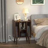Unikito Record Player Stand, Vinyl Turntable Stand with Power Outlet and USB Charging Port, Record Display Table with Storage, Audio Rack, Turntable Nightstand for Bedroom, Living Room