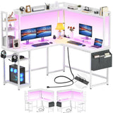 Unikito L Shaped Desk with Power Outlet, L Shaped Gaming Desk with Led Light & Hutch, Reversible Home Office Desk, Corner Computer Desk Writing Desk with Monitor Stand & Storage Shelves