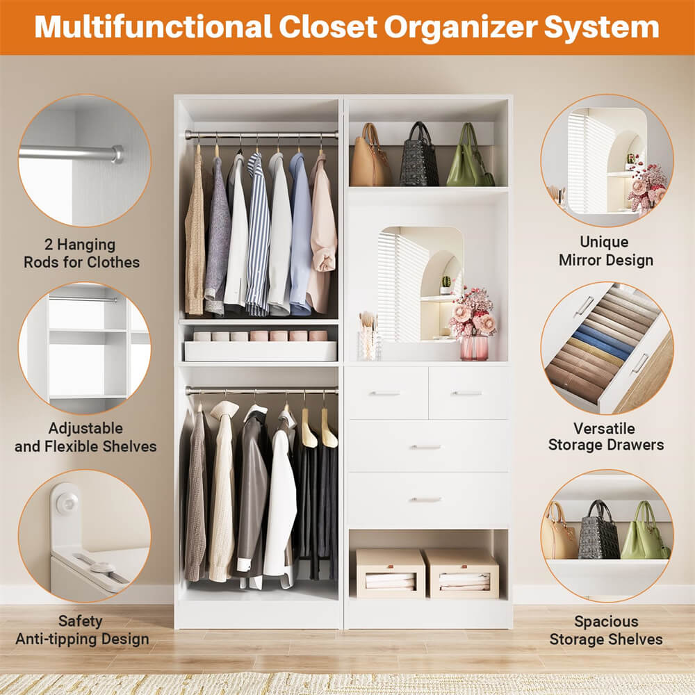 Unikito 2-in-1 Closet System with Drawers and Shelves, Wardrobe
