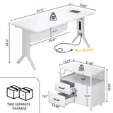 Unikito L Shaped Office Desk with Storage Cabinet and Recessed Power Strip LED Strip, 55 Inch Thickened Heavy Duty Executive Computer Desk with 2 Drawers and 1 Door Cabinet
