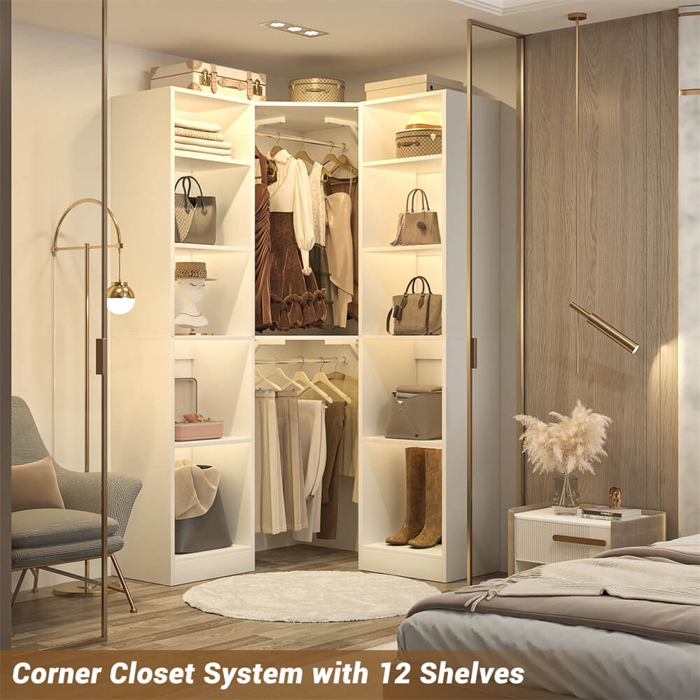 Unikito 40 Inch L Shaped Corner Closet System with 12 Shelves, 6