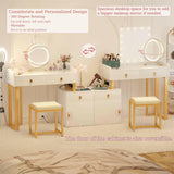Unikito Vanity Desk with Mirror and Lights, Makeup Vanity Table Set with 3 Storage Drawers, Stool and Divided Organizers, Dressing Table with 3 Color Lighting Options for Women Girls