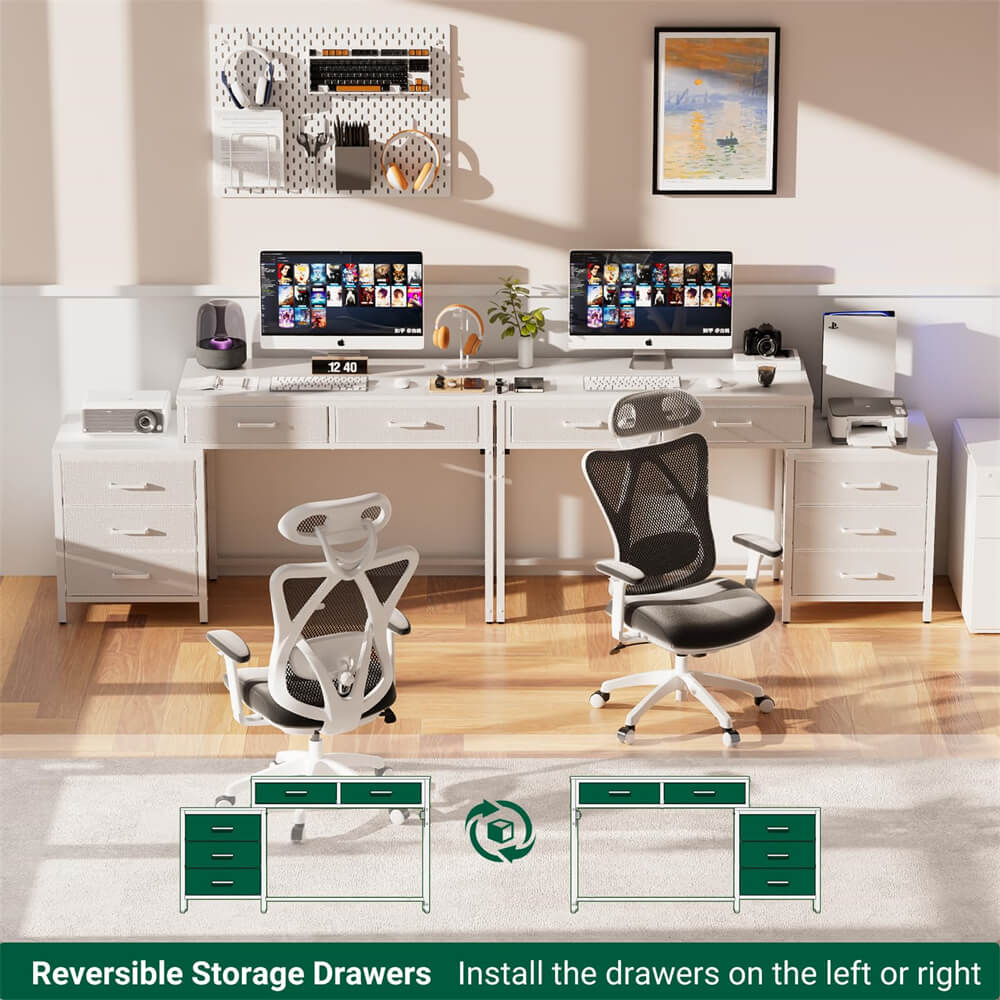  desk(クルト デスク) / unico(ウニコ)ホワイト Unikito Reversible Computer Desk with 5 Drawers, Narrow Desk Comes