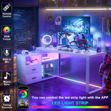 Unikito L Shaped Desk with File Cabinet & Power Outlet, Reversible 55 Inch Large Corner Computer Desks with LED Strip, L-Shaped Computer Desk with Drawers and Storage Shelves