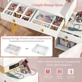 Unikito Vanity Desk with Mirror and Lights, Makeup Vanity Table Set with 3 Storage Drawers, Stool and Divided Organizers, Dressing Table with 3 Color Lighting Options for Women Girls