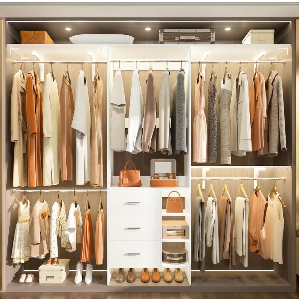 Unikito 96 Inch Heavy Duty Closet System with Wooden Drawers, Walk
