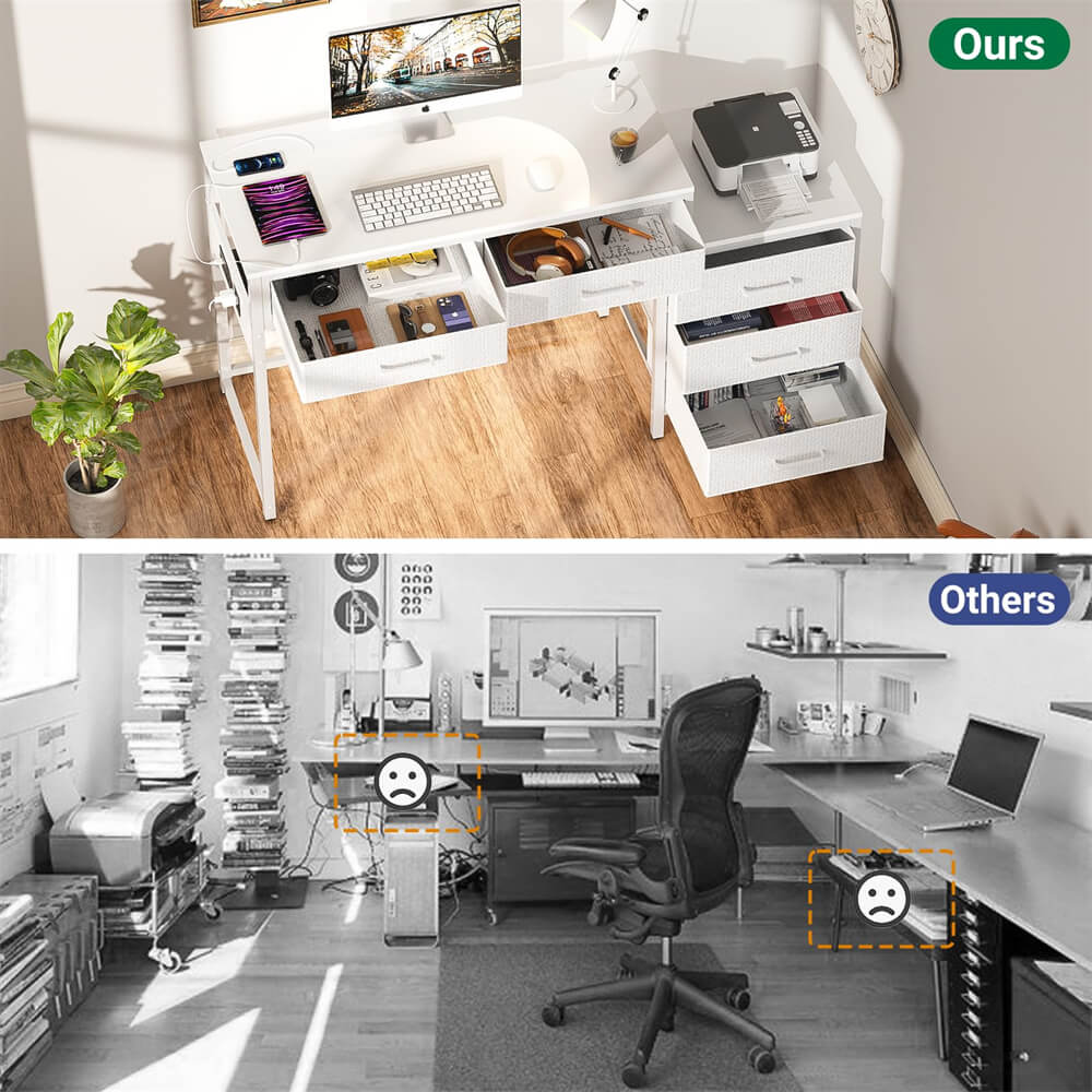 Unikito Reversible Computer Desk with 5 Drawers, Narrow Desk Comes