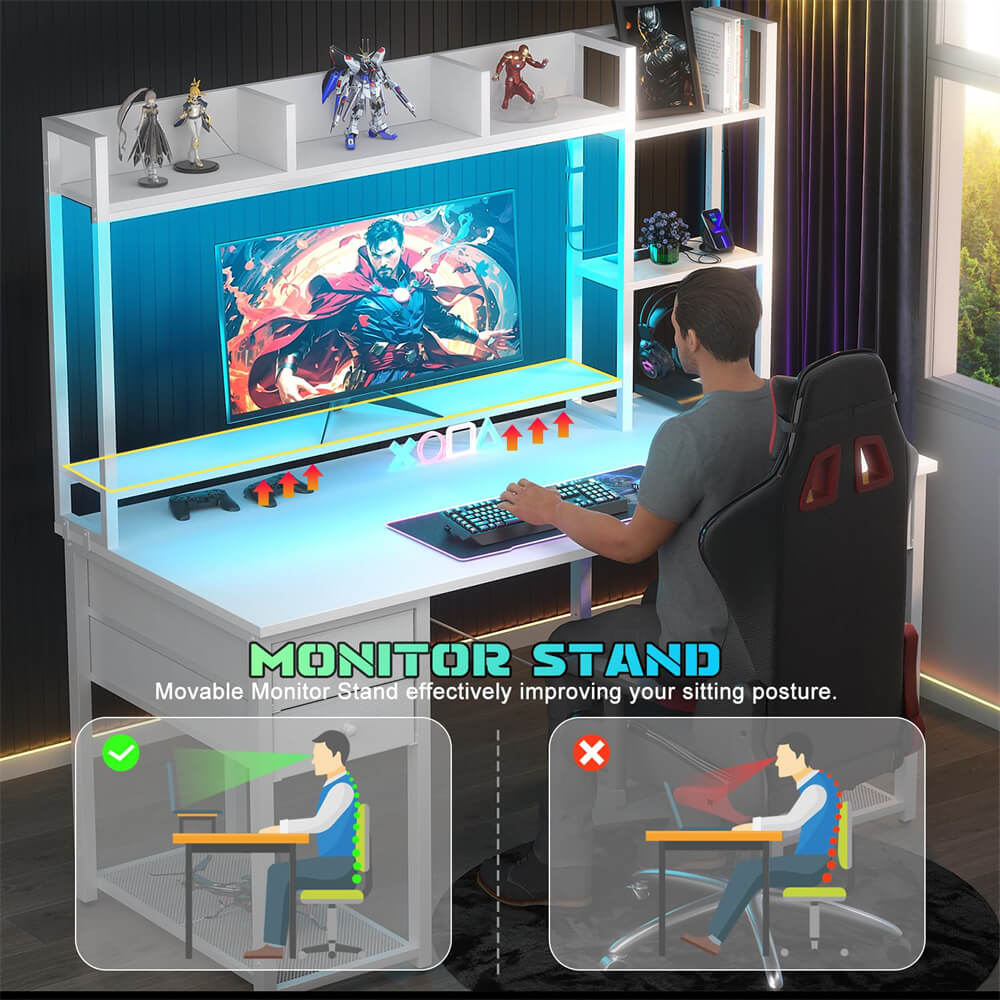Unikito 47 Inch Computer Desk with Hutch, Gaming Desk with Drawers