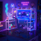 Unikito L Shaped Gaming Desk with LED Lights & Power Strips, 63'' Reversible Gaming Table Desk with Hutch, L-Shaped PC Gaming Desk with Storage, L Gamer Desk with Monitor Stand & Hook