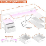 Unikito L Shaped Desk with File Drawer, 72.8" Reversible L Shaped Computer Desk with Power Outlet & LED Strip, Gaming Desk with Monitor Stand, Office Desk Corner Desk with Storage Shelf