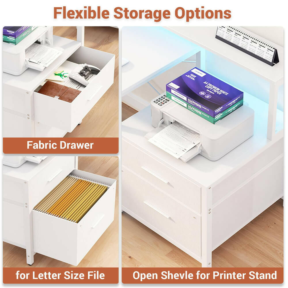 Unikito L Shaped Desk with File Drawer, 72.8" Reversible L Shaped Computer Desk with Power Outlet & LED Strip, Gaming Desk with Monitor Stand, Office Desk Corner Desk with Storage Shelf