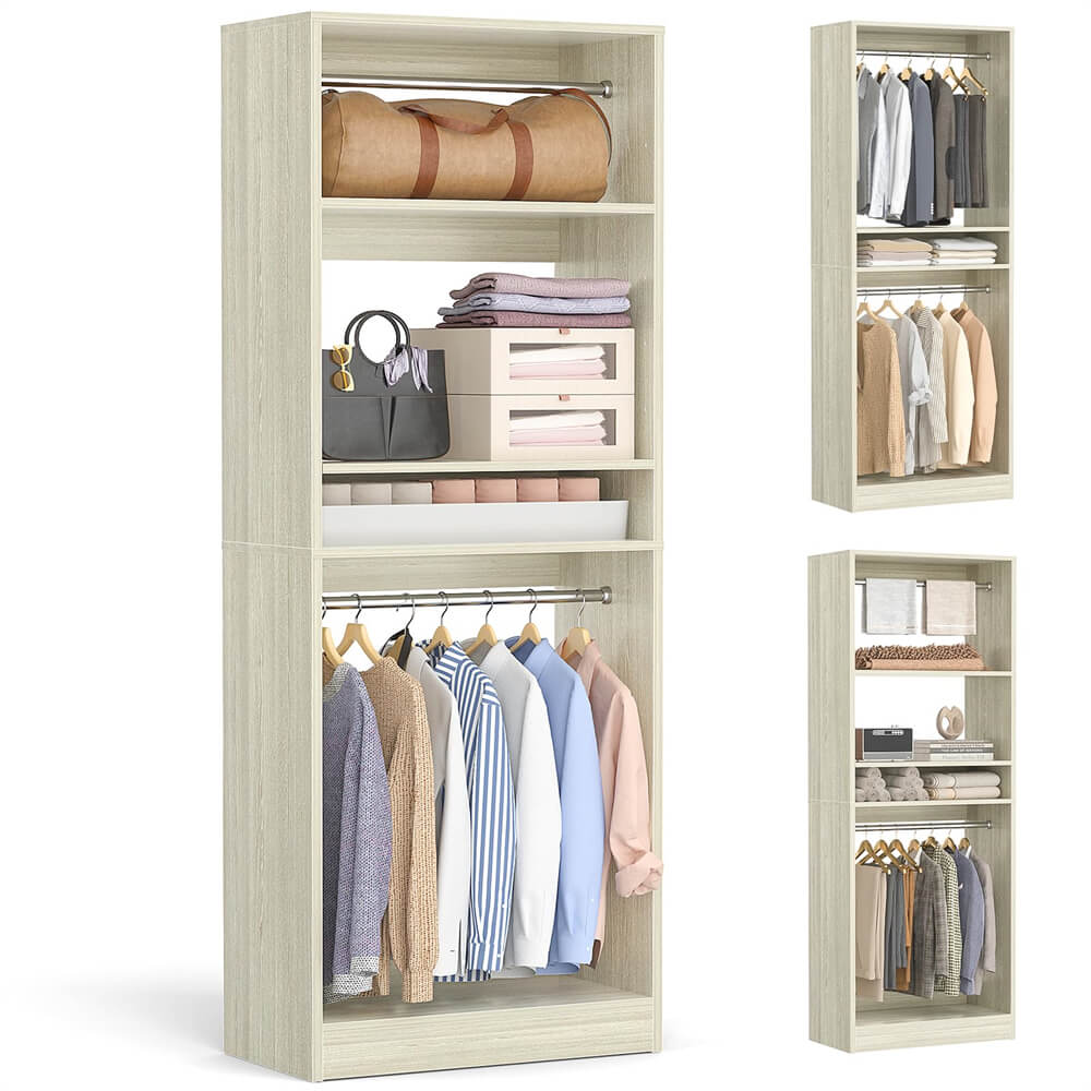 Unikito 25 Inch Wooden Closet System with Shelves & Hanging Rods