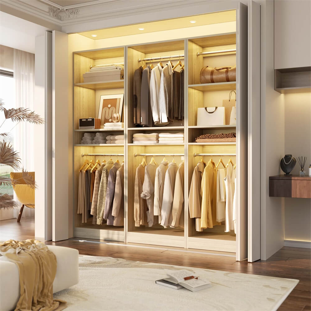 Unikito 25 Inch Wooden Closet System with Shelves & Hanging Rods