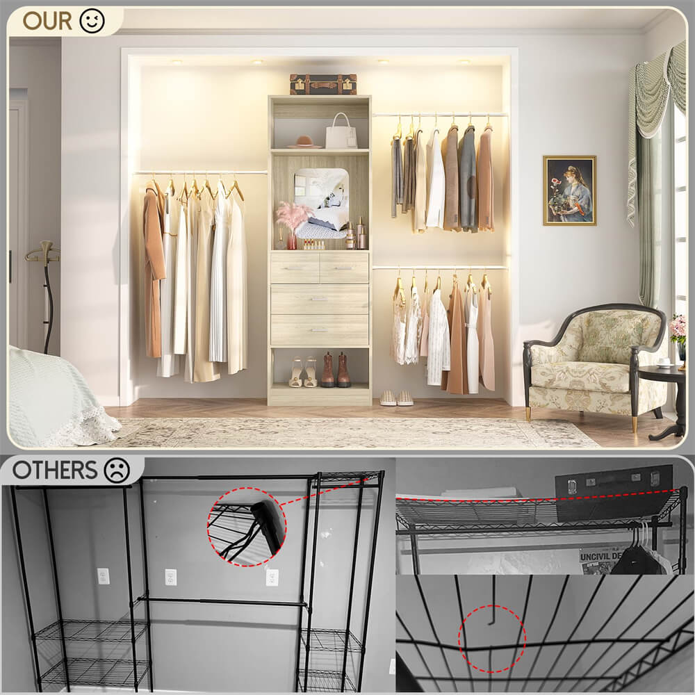 Unikito 96'' Closet Organizer with Wood Drawers, Adjustable 8FT