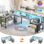 Unikito L Shaped Desk with File Drawer, 72.8" Reversible L Shaped Computer Desk with Power Outlet & LED Strip, Gaming Desk with Monitor Stand, Office Desk Corner Desk with Storage Shelf