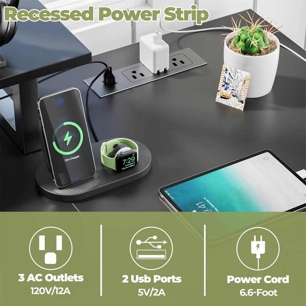 Unikito L Shaped Desk with Power Outlet and LED Lights, Reversible Corner Computer Desk with Drawers and Storage Shelf, Ergonomic L-Shaped Gaming Desk with Monitor Stand for Home Office