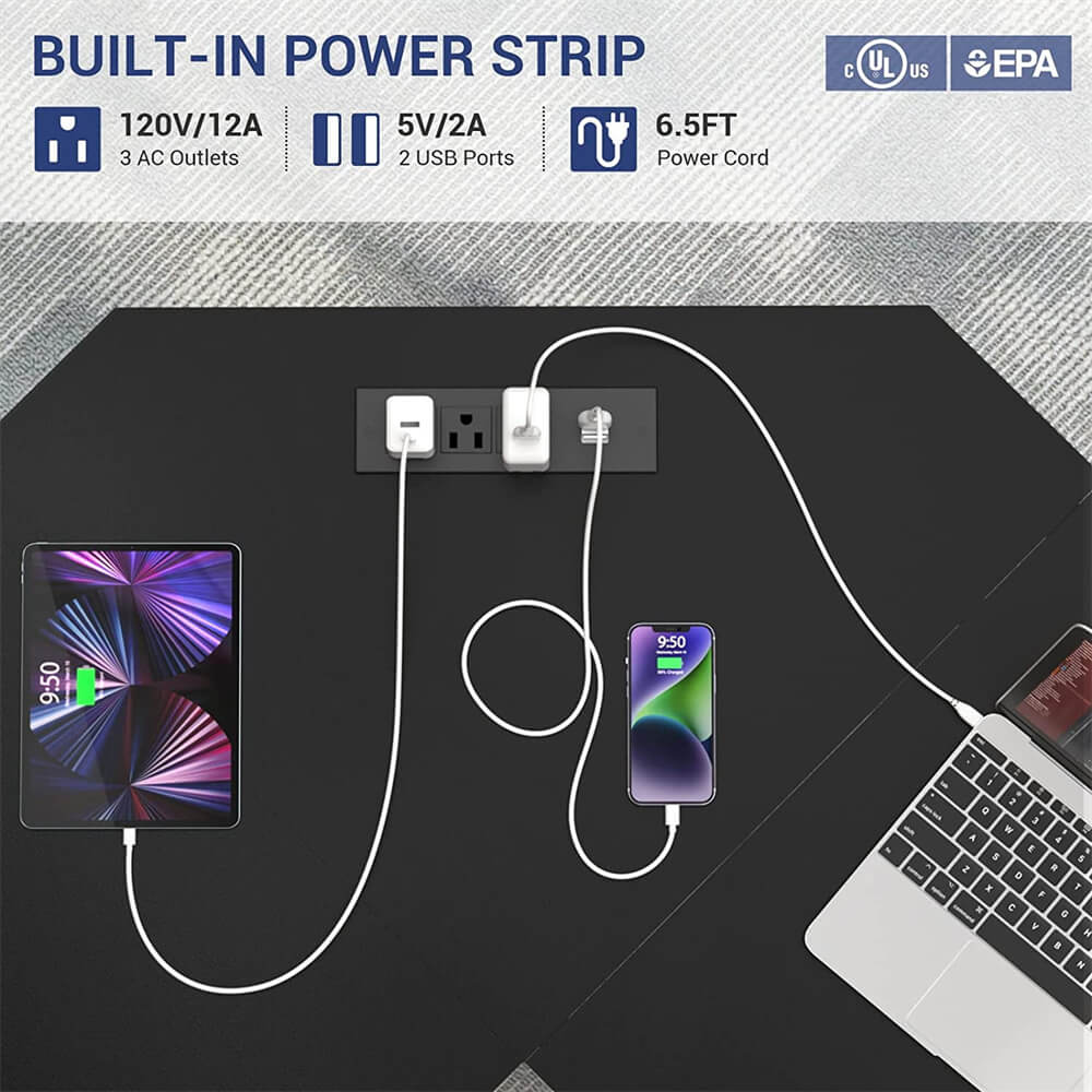 Unikito L Shaped Desk with Power Outlet and USB Ports, 55" Reversible Gaming Desk with Monitor Stand and LED Light, Corner Computer Desk with Storage Shelf