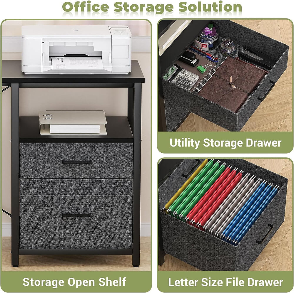 Unikito L Shaped Desk with Power Outlet and LED Lights, Reversible Corner Computer Desk with Drawers and Storage Shelf, Ergonomic L-Shaped Gaming Desk with Monitor Stand for Home Office