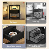 Unikito Nightstand Set of 2 with Charging Station, End Table Bedside Table with LED Lights, Modern Nightstands with Drawers and Storage Shelf, Wood Night Stands for Bedroom, Living Room