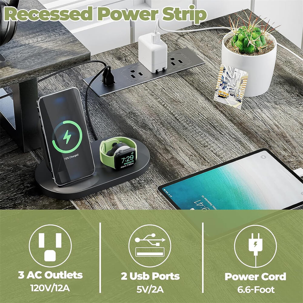 Unikito L Shaped Desk with Power Outlet and LED Lights, Reversible Corner Computer Desk with Drawers and Storage Shelf, Ergonomic L-Shaped Gaming Desk with Monitor Stand for Home Office