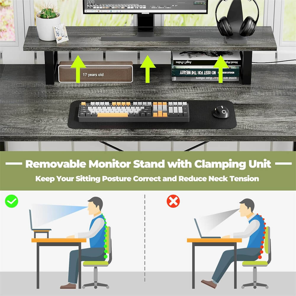Unikito L Shaped Desk with Power Outlet and LED Lights, Reversible Corner Computer Desk with Drawers and Storage Shelf, Ergonomic L-Shaped Gaming Desk with Monitor Stand for Home Office