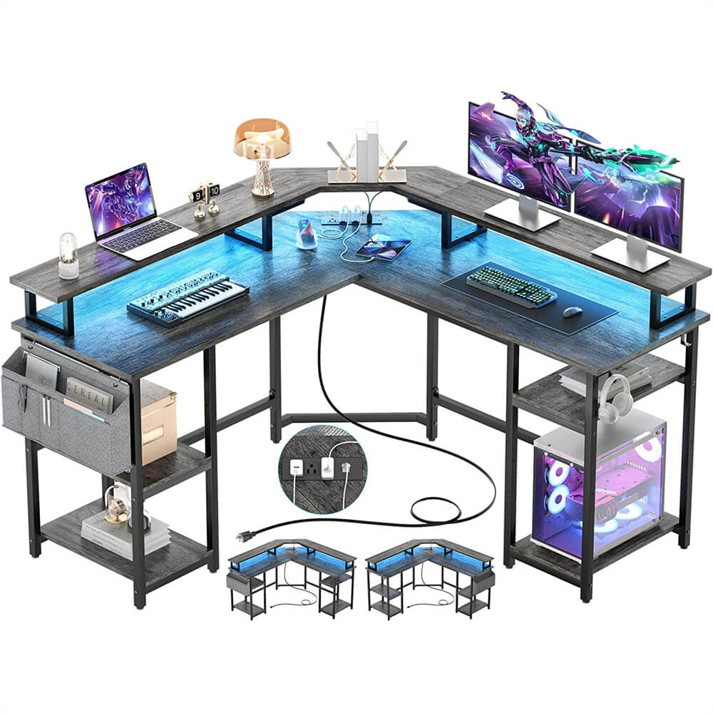 Unikito 55 Inch Reversible L Shaped Desk with Power Outlet and USB