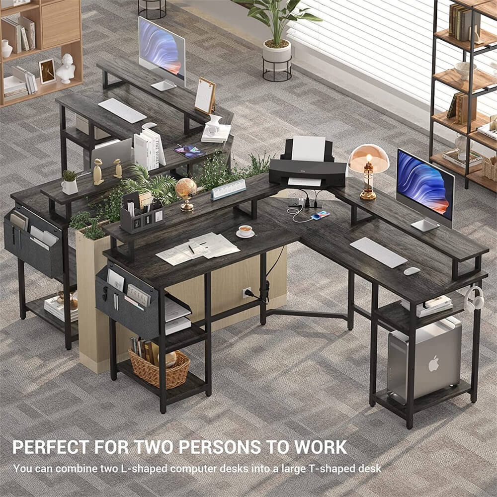 Unikito 55 Inch Reversible L Shaped Desk with Power Outlet and USB