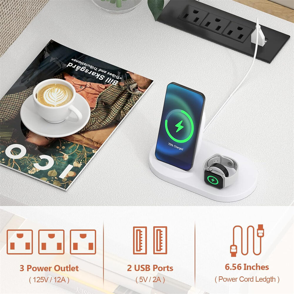 Unikito Nightstand Set of 2 with Charging Station, End Table Bedside Table with LED Lights, Modern Nightstands with Drawers and Storage Shelf, Wood Night Stands for Bedroom, Living Room