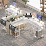 Unikito L Shaped Desk with Power Outlet and USB Ports, 55" Reversible Gaming Desk with Monitor Stand and LED Light, Corner Computer Desk with Storage Shelf