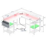 Unikito L Shaped Desk with Power Outlet and USB Ports, 55" Reversible Gaming Desk with Monitor Stand and LED Light, Corner Computer Desk with Storage Shelf