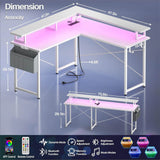 Unikito L Shaped Desk with Monitor Stand, 47'' Reversible L-Shaped Gaming Desk with Storage Shelves, Ergonomic Corner Computer Desk with Power Outlet and LED Lights for Home Office