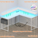 Unikito L Shaped Desk with Monitor Stand, 47'' Reversible L-Shaped Gaming Desk with Storage Shelves, Ergonomic Corner Computer Desk with Power Outlet and LED Lights for Home Office