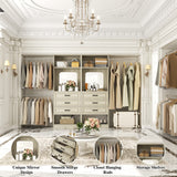 Unikito Closet System with 6 Drawers, 6-14Ft Closet Organizer with 3 Hanging Rods and Mirror