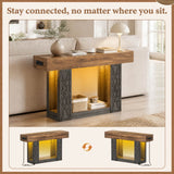 47" Console Table with LED Lights & Outlets, Farmhouse Entryway Table with Geometric Lattice Pattern, 2-Tier Narrow Sofa Table Behind Couch for Living Room, Hallway, Foyer