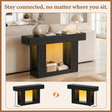 47" Console Table with LED Lights & Outlets, Farmhouse Entryway Table with Geometric Lattice Pattern, 2-Tier Narrow Sofa Table Behind Couch for Living Room, Hallway, Foyer