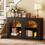 Entryway Table with LED Lights, 47" Farmhouse Console Table with Adjustable Shelves, Sofa Table