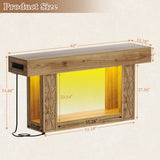 63" Console Table with LED Lights & Outlets, Farmhouse Entryway Table with Geometric Lattice Pattern, 2-Tier Narrow Sofa Table Behind Couch for Living Room, Hallway, Foyer