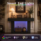 47" Console Table with LED Lights & Outlets, Farmhouse Entryway Table with Geometric Lattice Pattern, 2-Tier Narrow Sofa Table Behind Couch for Living Room, Hallway, Foyer