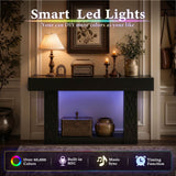 63" Console Table with LED Lights & Outlets, Farmhouse Entryway Table with Geometric Lattice Pattern, 2-Tier Narrow Sofa Table Behind Couch for Living Room, Hallway, Foyer