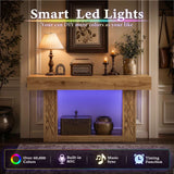63" Console Table with LED Lights & Outlets, Farmhouse Entryway Table with Geometric Lattice Pattern, 2-Tier Narrow Sofa Table Behind Couch for Living Room, Hallway, Foyer