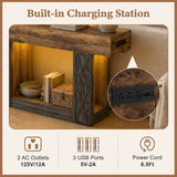 47" Console Table with LED Lights & Outlets, Farmhouse Entryway Table with Geometric Lattice Pattern, 2-Tier Narrow Sofa Table Behind Couch for Living Room, Hallway, Foyer