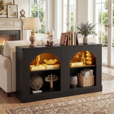 Entryway Table with LED Lights, 47" Farmhouse Console Table with Adjustable Shelves, Sofa Table