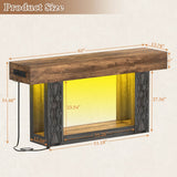 63" Console Table with LED Lights & Outlets, Farmhouse Entryway Table with Geometric Lattice Pattern, 2-Tier Narrow Sofa Table Behind Couch for Living Room, Hallway, Foyer