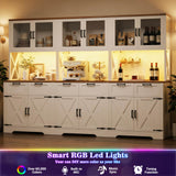 94.5" Wide Kitchen Pantry Cabinet with 3 Power Outlets & LED Light, 71" Tall Large Kitchen Hutch with Countertop, DIY Pegboard with 18 Hooks & 6 Drawers, Farmhouse Food Pantry