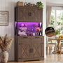 Pantry Cabinet with Microwave Countertop, 71" Tall Kitchen Pantry Storage Cabinet with Charging Station & LED Lights