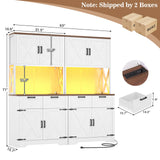 Pantry Cabinet with Microwave Countertop, 71" Tall Kitchen Pantry Storage Cabinet with Charging Station & LED Lights 2 PACK