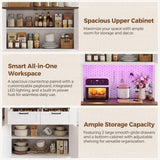 Pantry Cabinet with Microwave Countertop, 71" Tall Kitchen Pantry Storage Cabinet with Charging Station & LED Lights