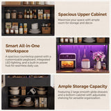 Pantry Cabinet with Microwave Countertop, 71" Tall Kitchen Pantry Storage Cabinet with Charging Station & LED Lights